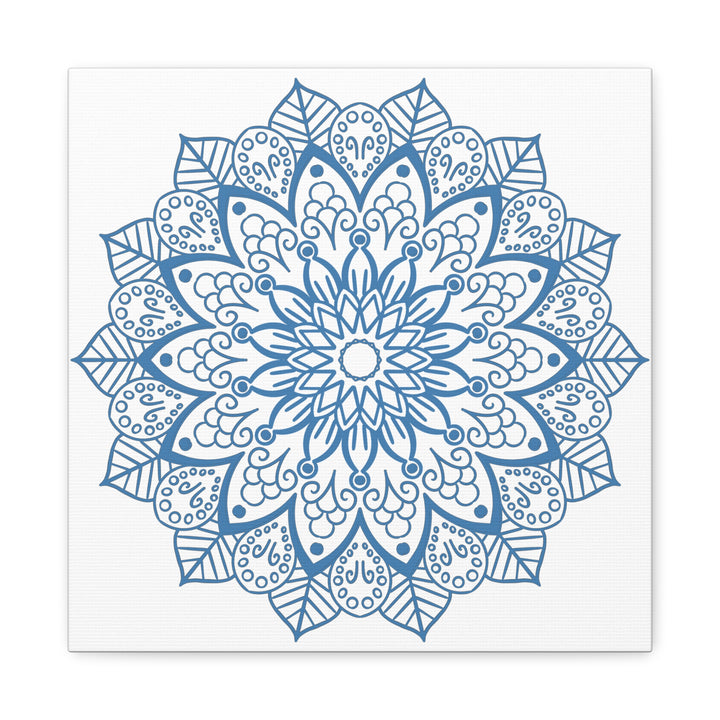 Handmade Mandala Art featuring a beautiful steel blue design on stretched matte canvas