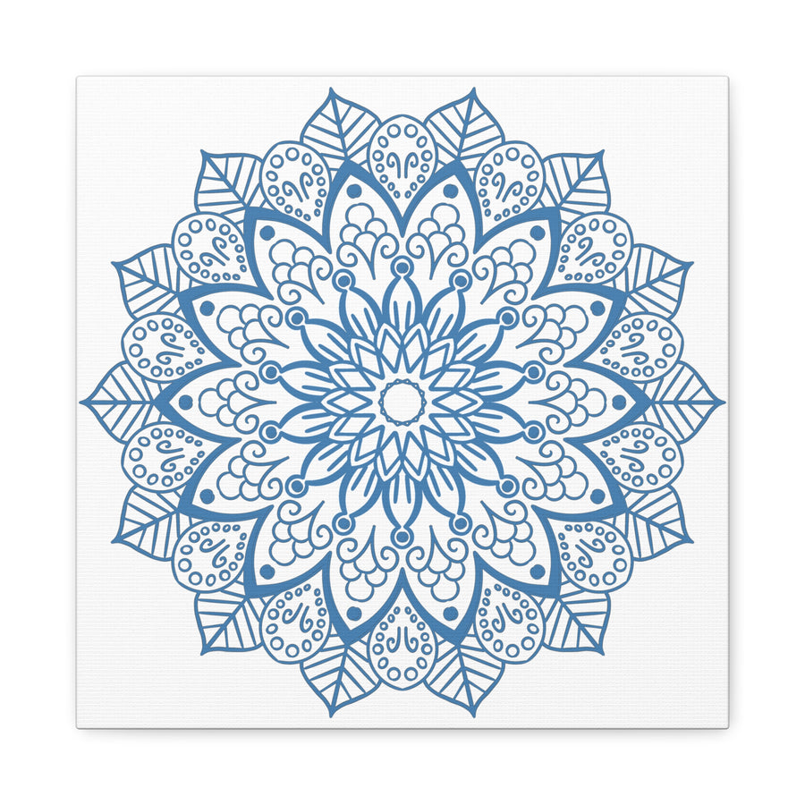 Handmade Mandala Art featuring a beautiful steel blue design on stretched matte canvas