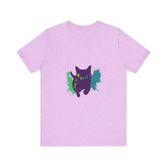 Black Cat Mystery - Colorful Splash T-Shirt with vibrant rainbow colors and a bold black cat design