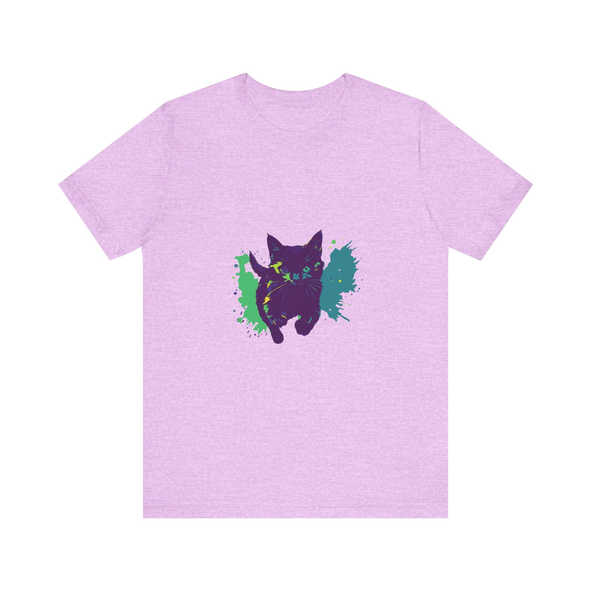 Black Cat Mystery - Colorful Splash T-Shirt with vibrant rainbow colors and a bold black cat design