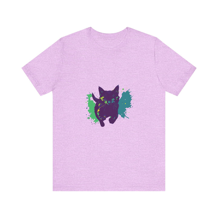 Black Cat Mystery - Colorful Splash T-Shirt with vibrant rainbow colors and a bold black cat design