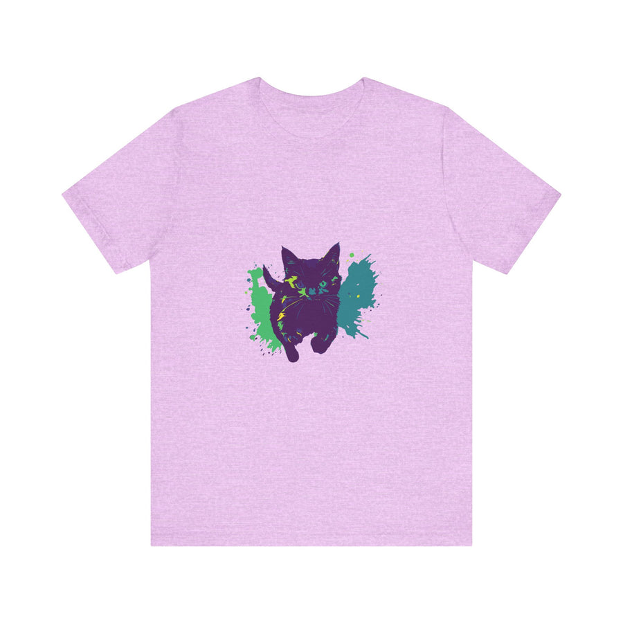 Black Cat Mystery - Colorful Splash T-Shirt with vibrant rainbow colors and a bold black cat design