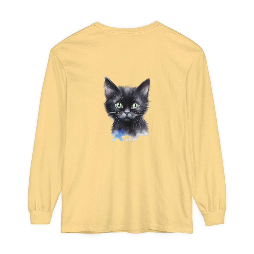 Black Cat Watercolor Unisex T-Shirt featuring a vibrant, hand-painted design