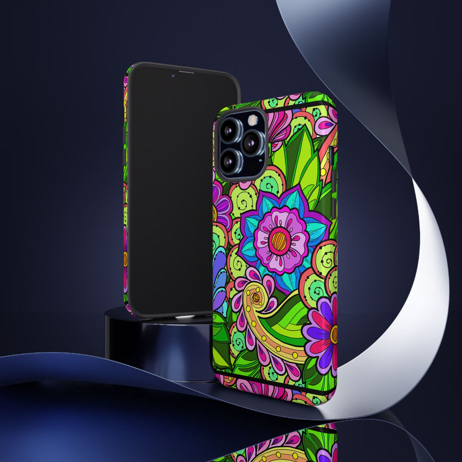 Floral Fantasy iPhone and Google Pixel Case in Bright Green Palette