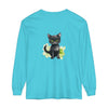 Black Cat Watercolor Long Sleeve T-Shirt, a stylish and comfortable shirt featuring a vibrant watercolor design of a black cat on a long sleeve, perfect for cat lovers and fashion enthusiasts