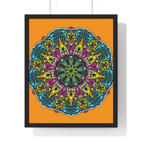 Hand-drawn orange mandala art poster, perfect for yoga and mindfulness