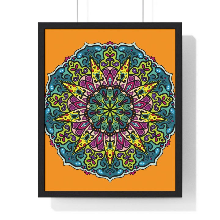 Hand-drawn orange mandala art poster, perfect for yoga and mindfulness