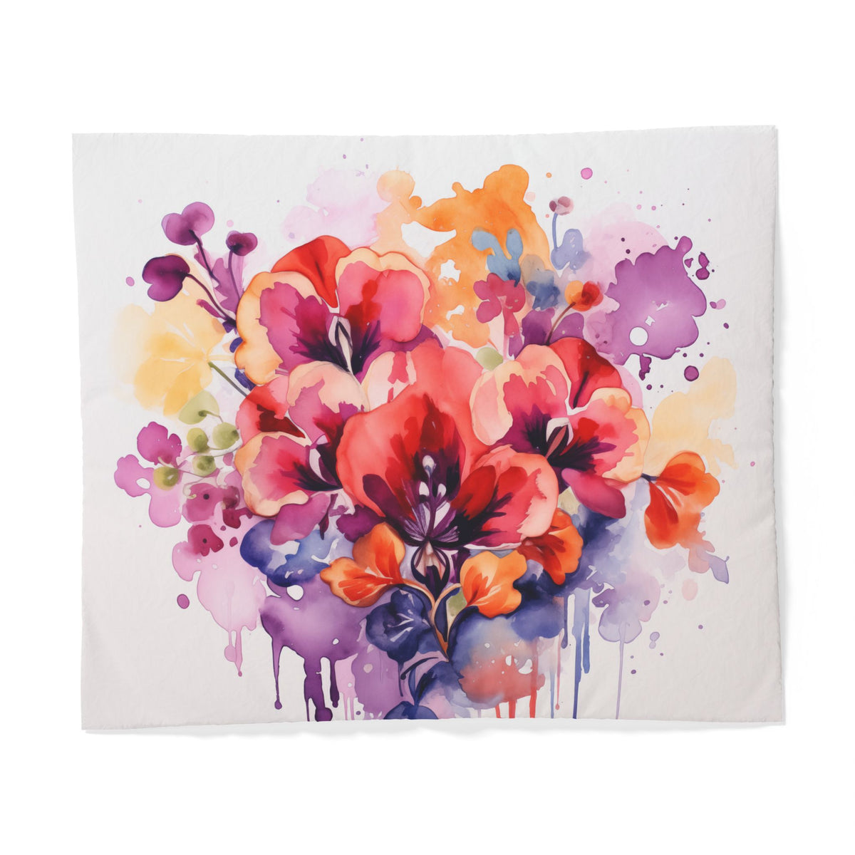 Watercolor Floral Duvet Cover – Vibrant Drip Bouquet Cotton Bedding