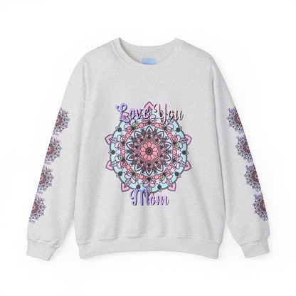 Cozy and stylish unisex crewneck sweatshirt with 'Love You Mom' design, perfect birthday gift for your mom