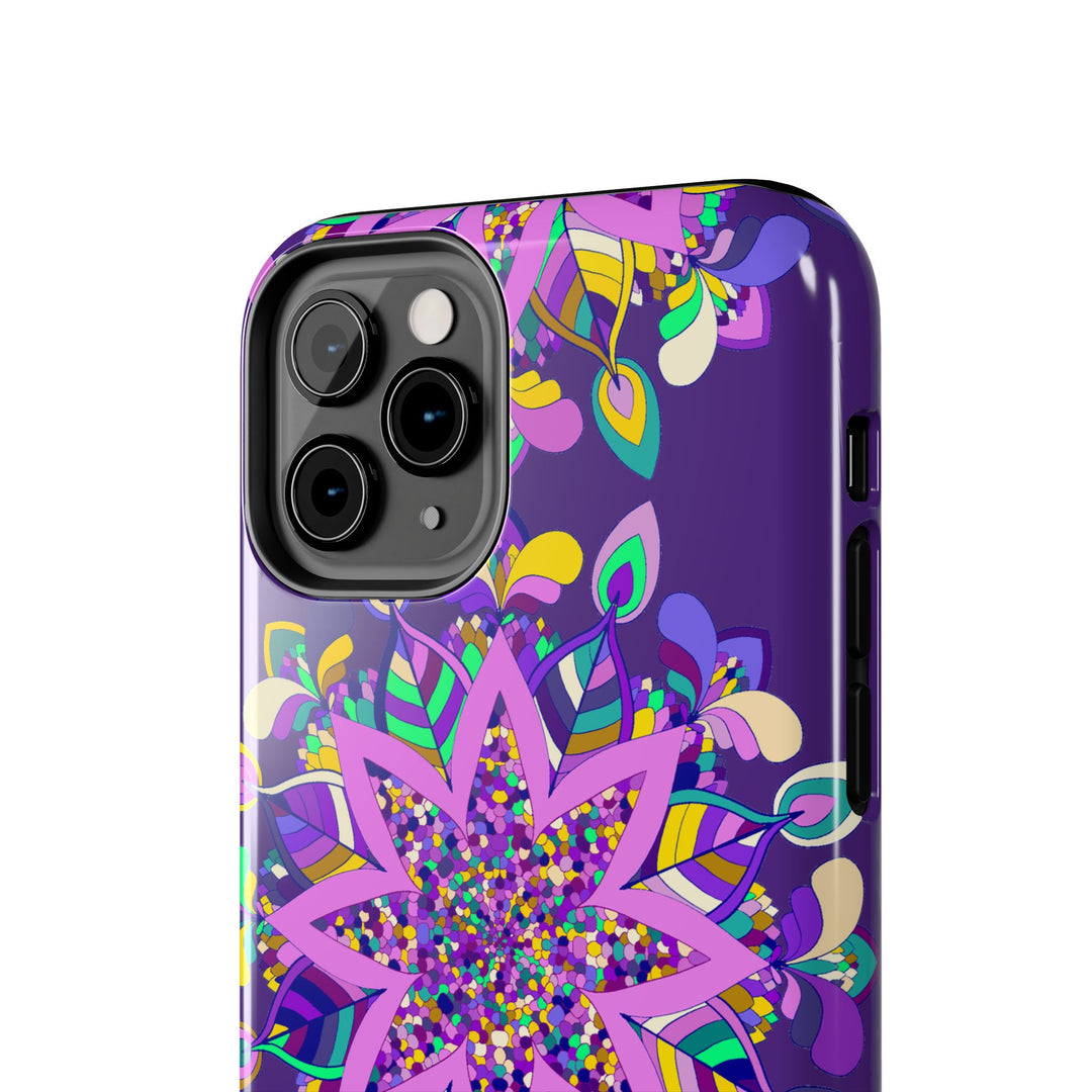 Hand drawn purple Mandala Art Phone Case designed for iPhone X/XS