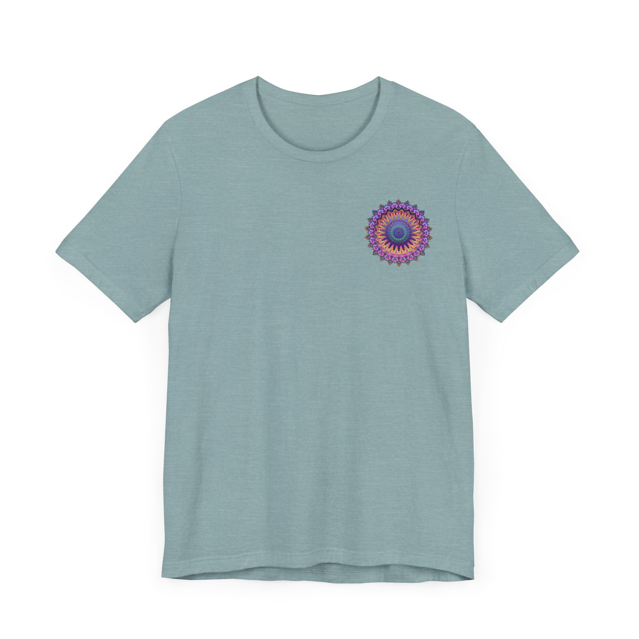 Colorful and intricate mandala design t-shirt symbolizing spiritual peace and harmony