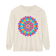 A vibrant and intricately designed mandala patterned unisex long sleeve t-shirt