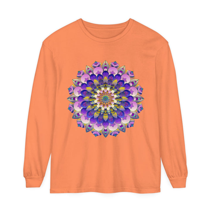 Colorful mandala long sleeve t-shirt featuring vibrant psychedelic art