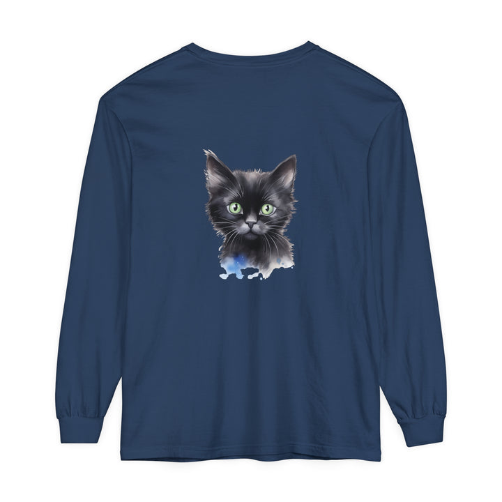 Black Cat Watercolor Unisex T-Shirt featuring a vibrant watercolor design of a black cat on a high-quality cotton shirt