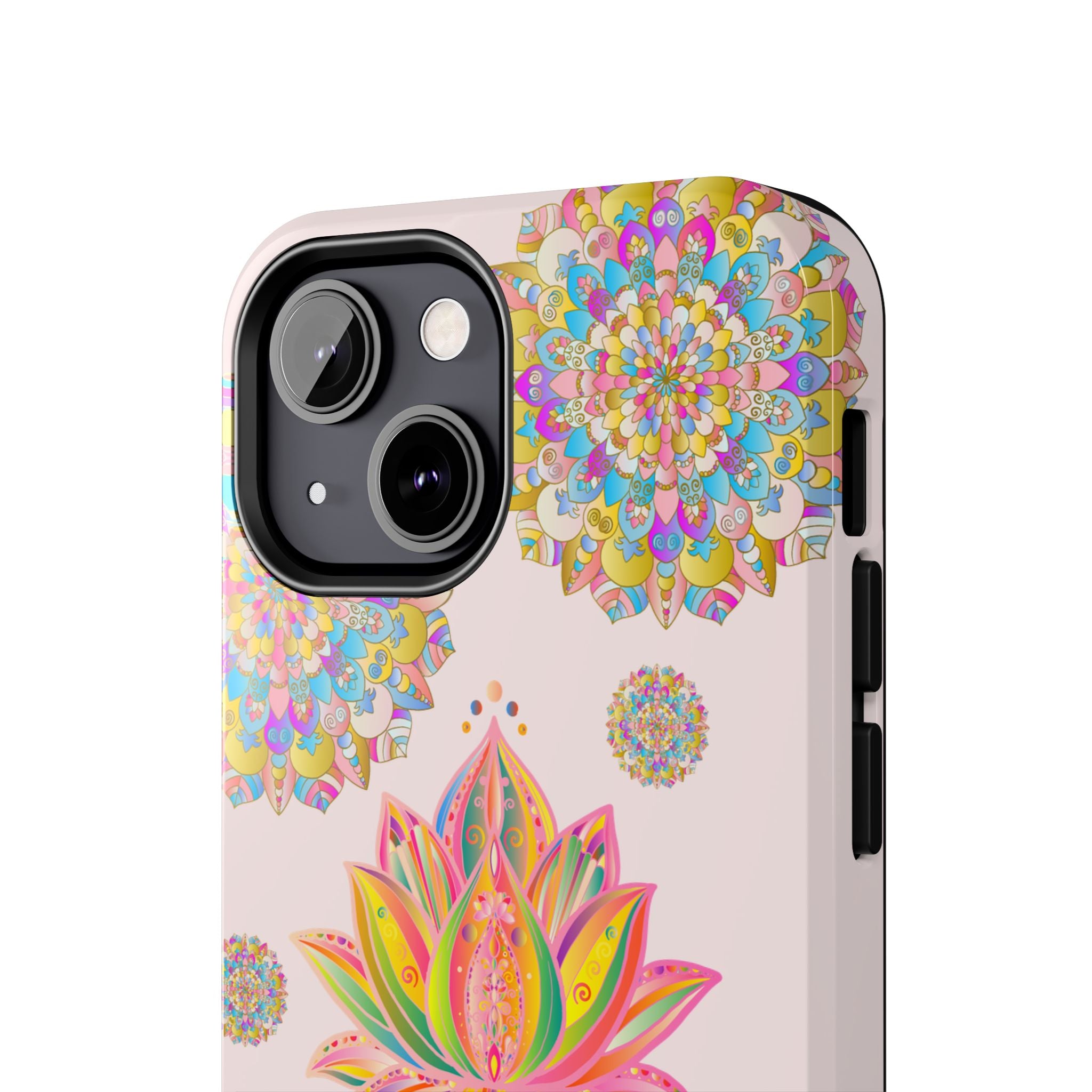 Beautiful light pink phone case with intricate lotus flower mandala design