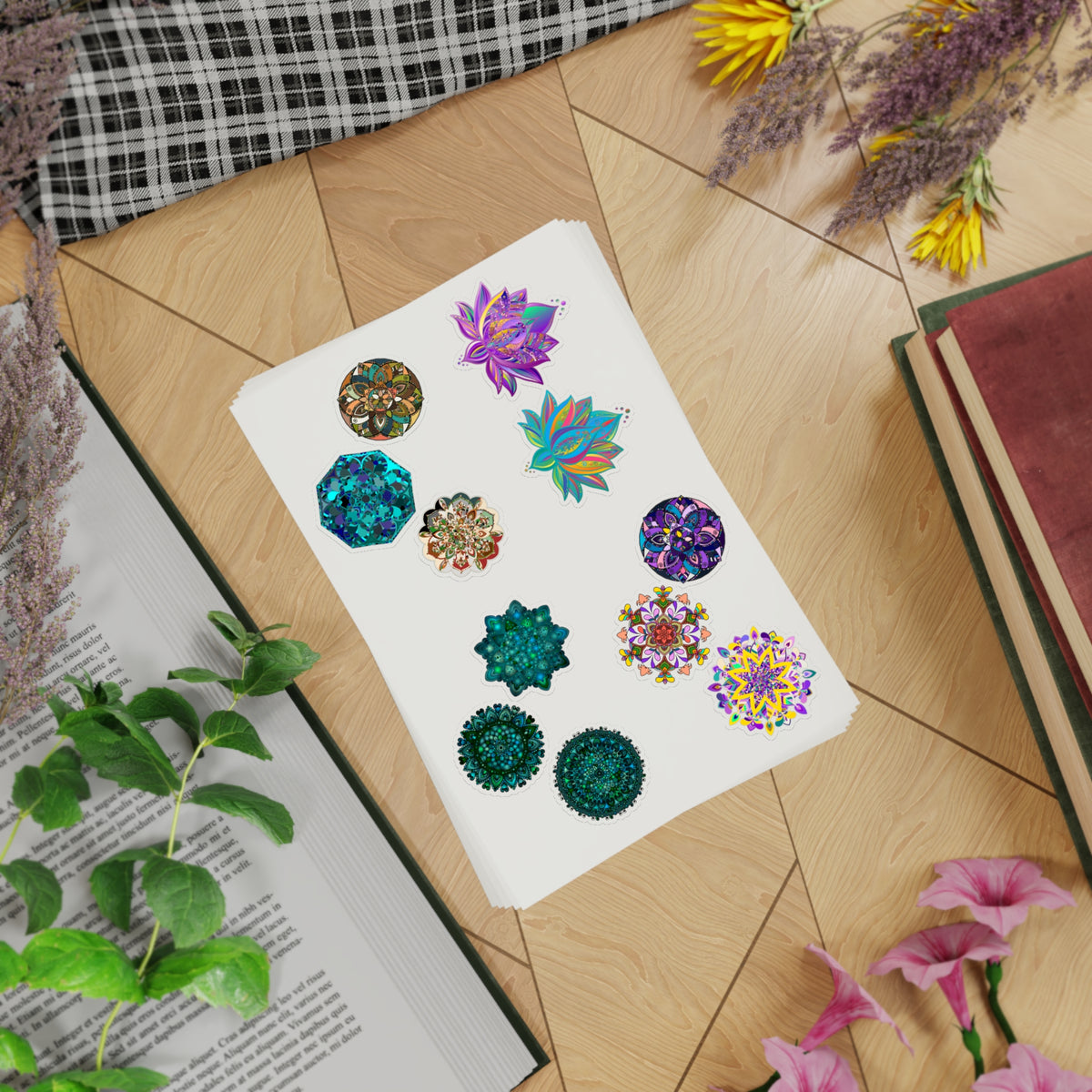 Holographic Mandala Lotus Sticker Sheet — 5-Pack Decorative Window & Journal Decals