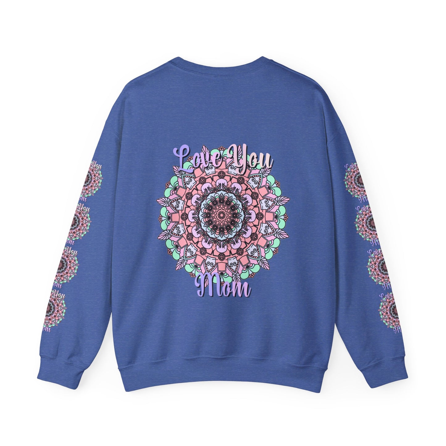 Cozy unisex crewneck sweatshirt in dark heather with 'Love You Mom' design, great birthday gift for mom