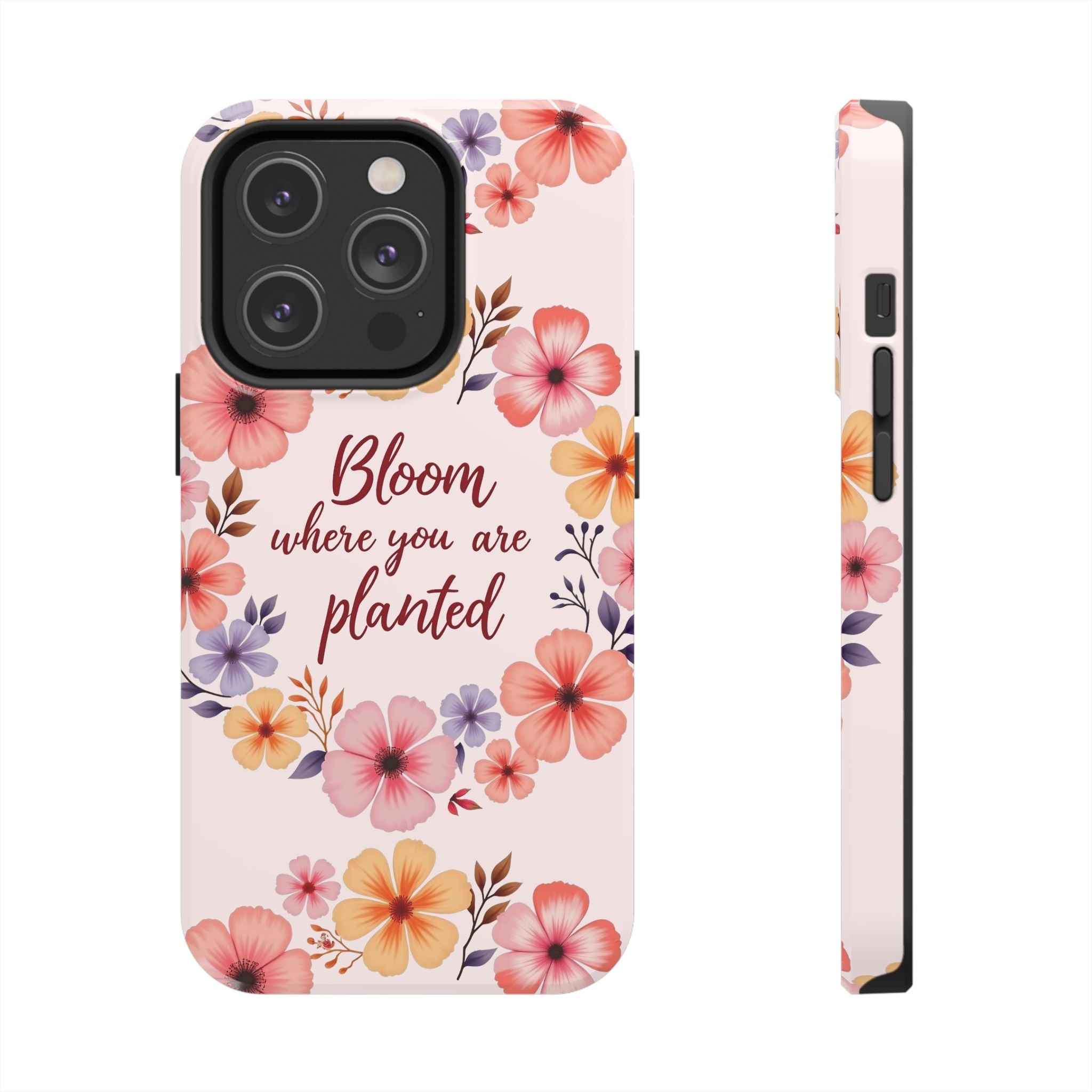 Beautiful light pink phone case with flower garland bloom design