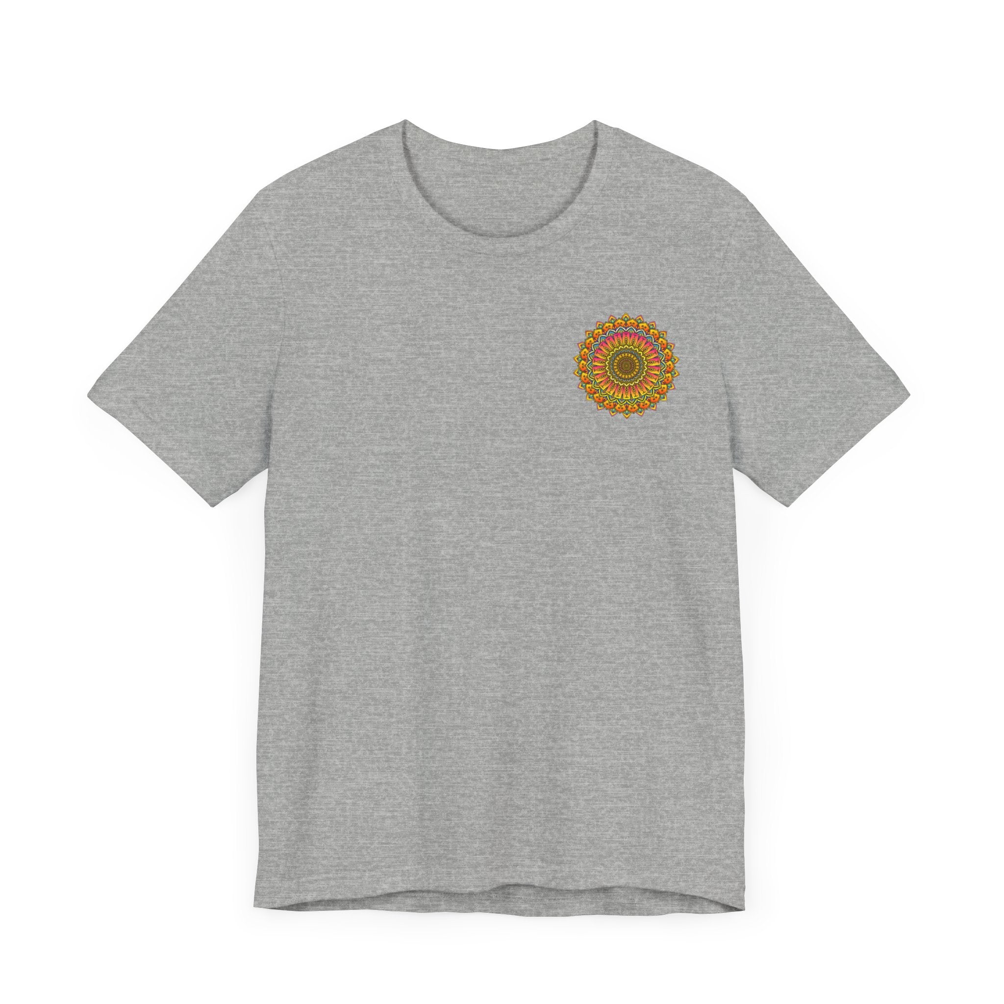 A colorful and intricate mandala design adorns this Vibrant Mandala Tee, representing spiritual peace and harmony for a truly zen and stylish look