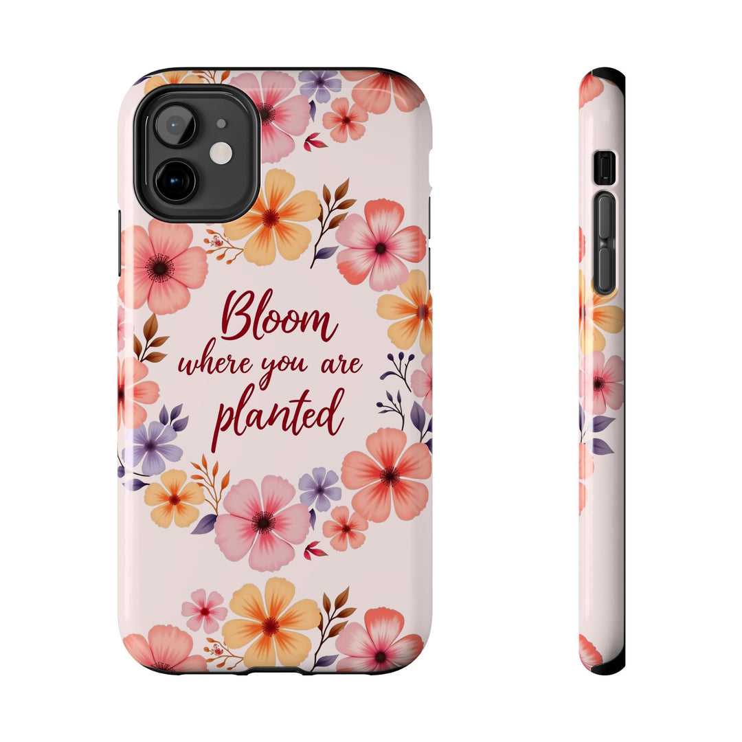 Light pink phone case with a beautiful flower garland bloom design