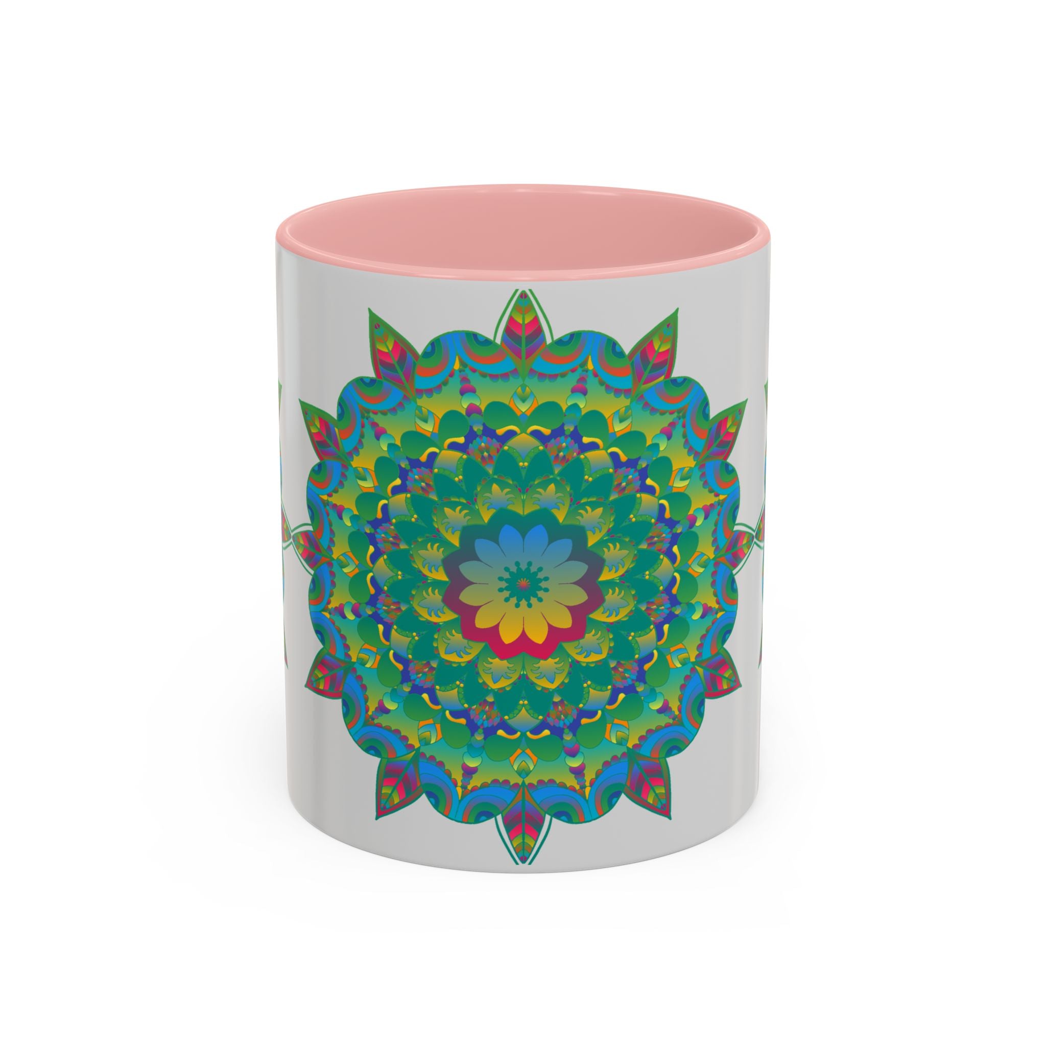 Colorful floral mandala art mug with intricate designs and vibrant colors