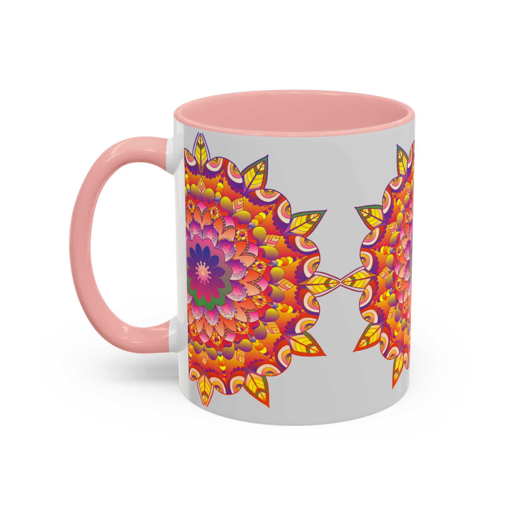 Beautiful handcrafted ceramic mug with intricate mandala floral design in vibrant colors