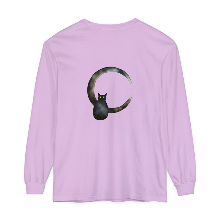 Black cat sitting on a crescent moon with stars graphic t-shirt