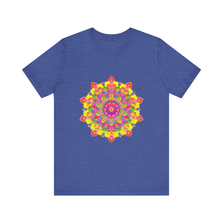 Vibrant Mandala Tee showcasing a colorful and intricate floral design on a white t-shirt