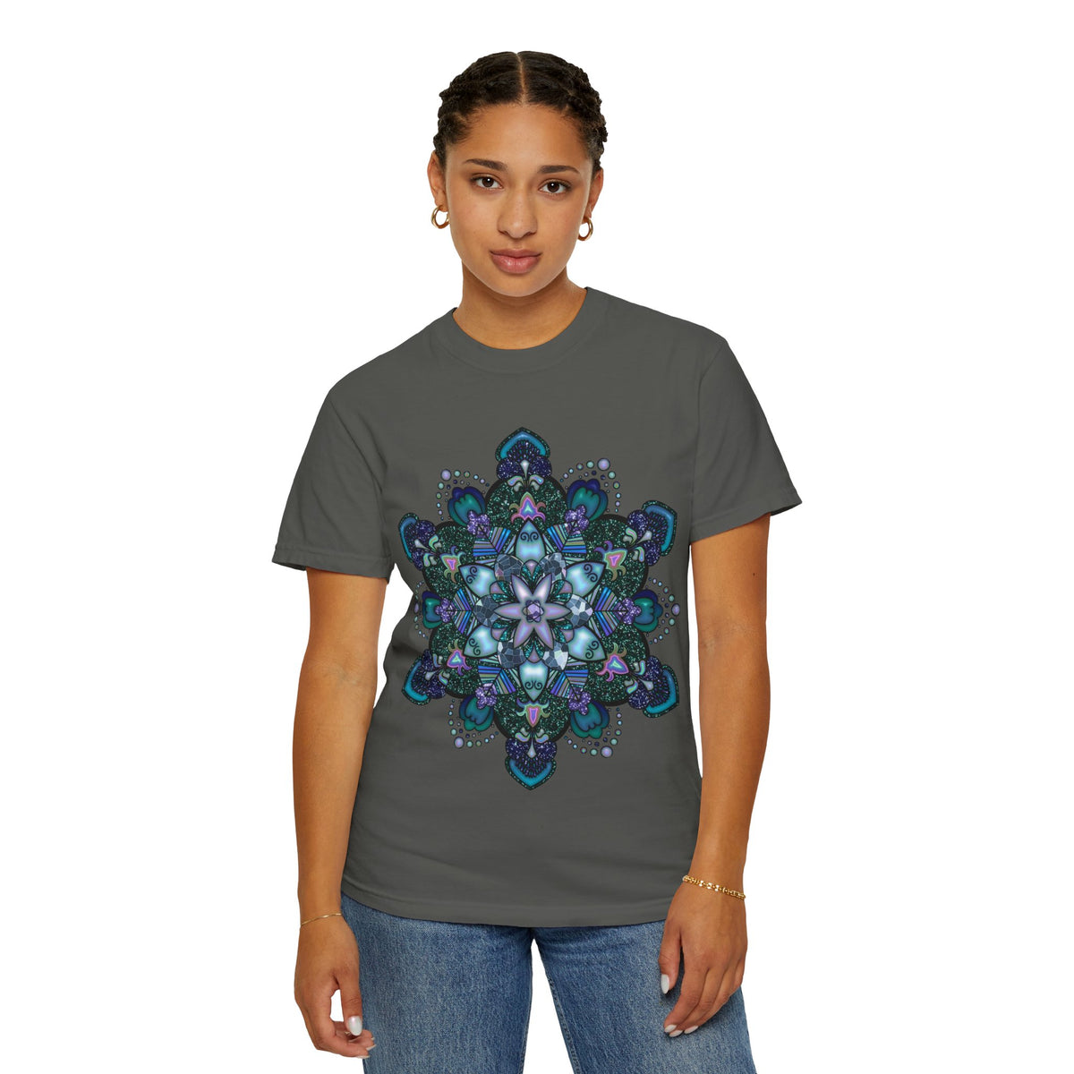 Mandala T-Shirt – Blue Purple Boho Geometric Floral Design