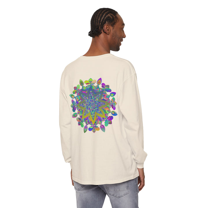 Vibrant and intricate mandala design on a unisex long sleeve t-shirt