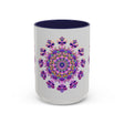 Beautiful purple and pink floral mandala design ceramic mug for coffee and tea