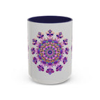 Beautiful purple and pink floral mandala design ceramic mug for coffee and tea