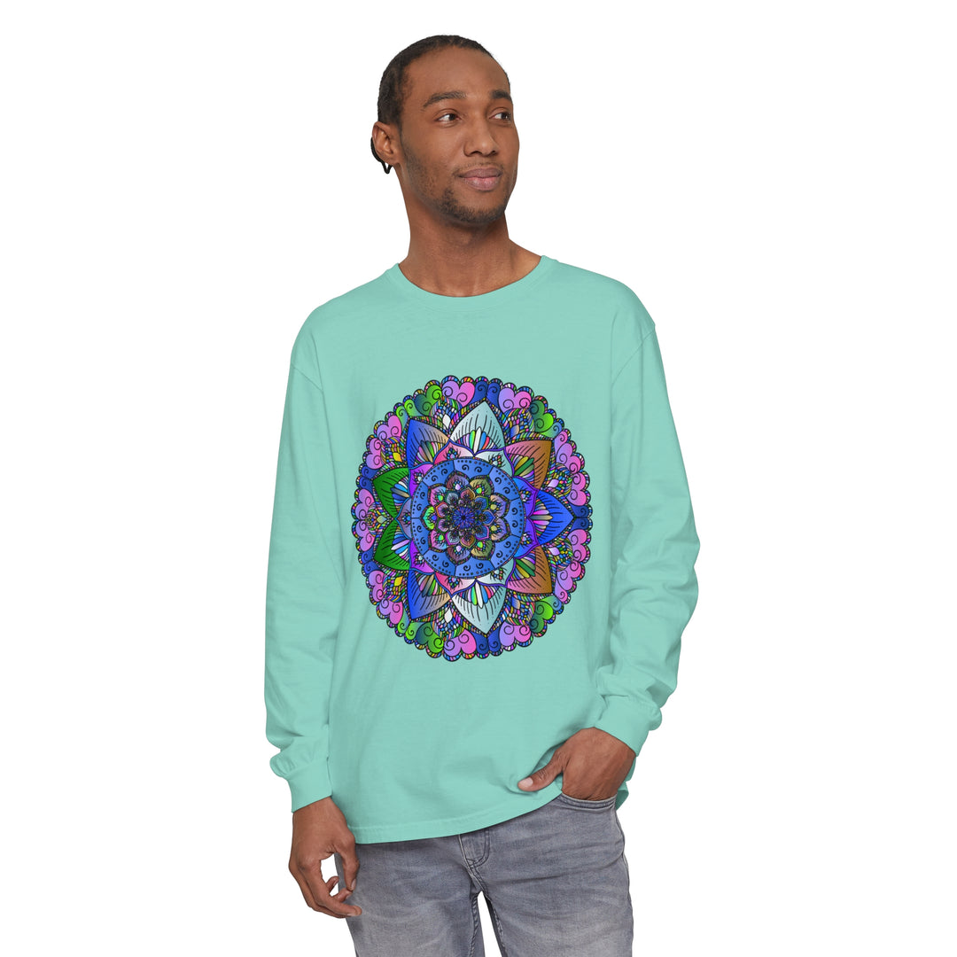 Vibrant Mandala Unisex Long Sleeve T-Shirt featuring intricate and colorful mandala design