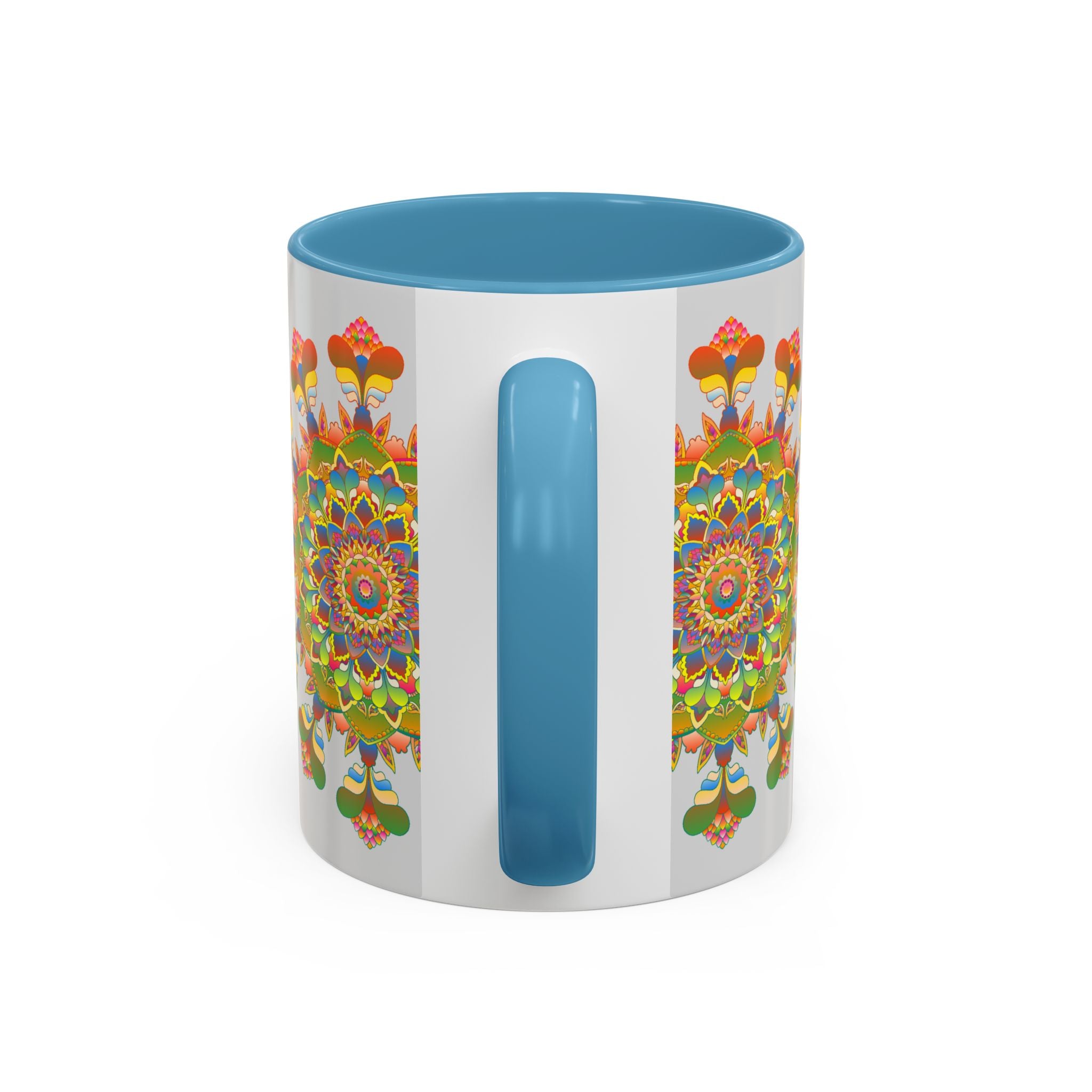 A beautifully designed ceramic mug featuring a colorful and intricate mandala art pattern