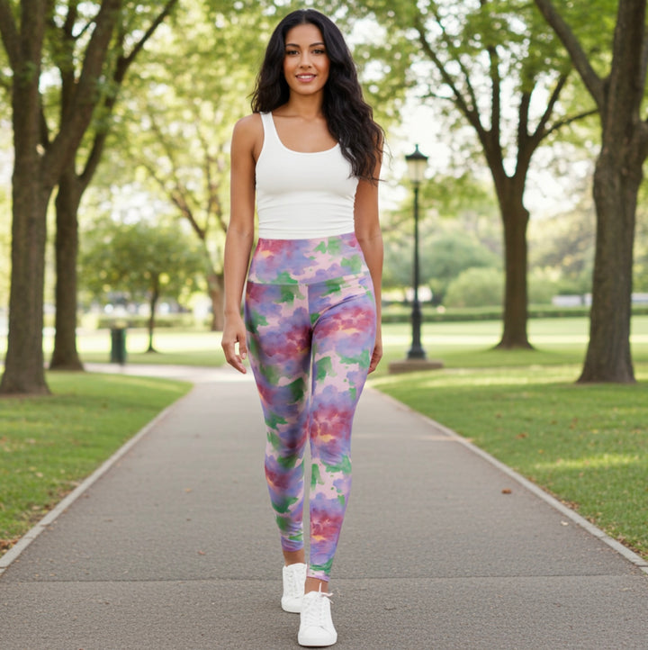 Watercolor Flower Yoga Leggings – Artistic Activewear for Gym & Pilates