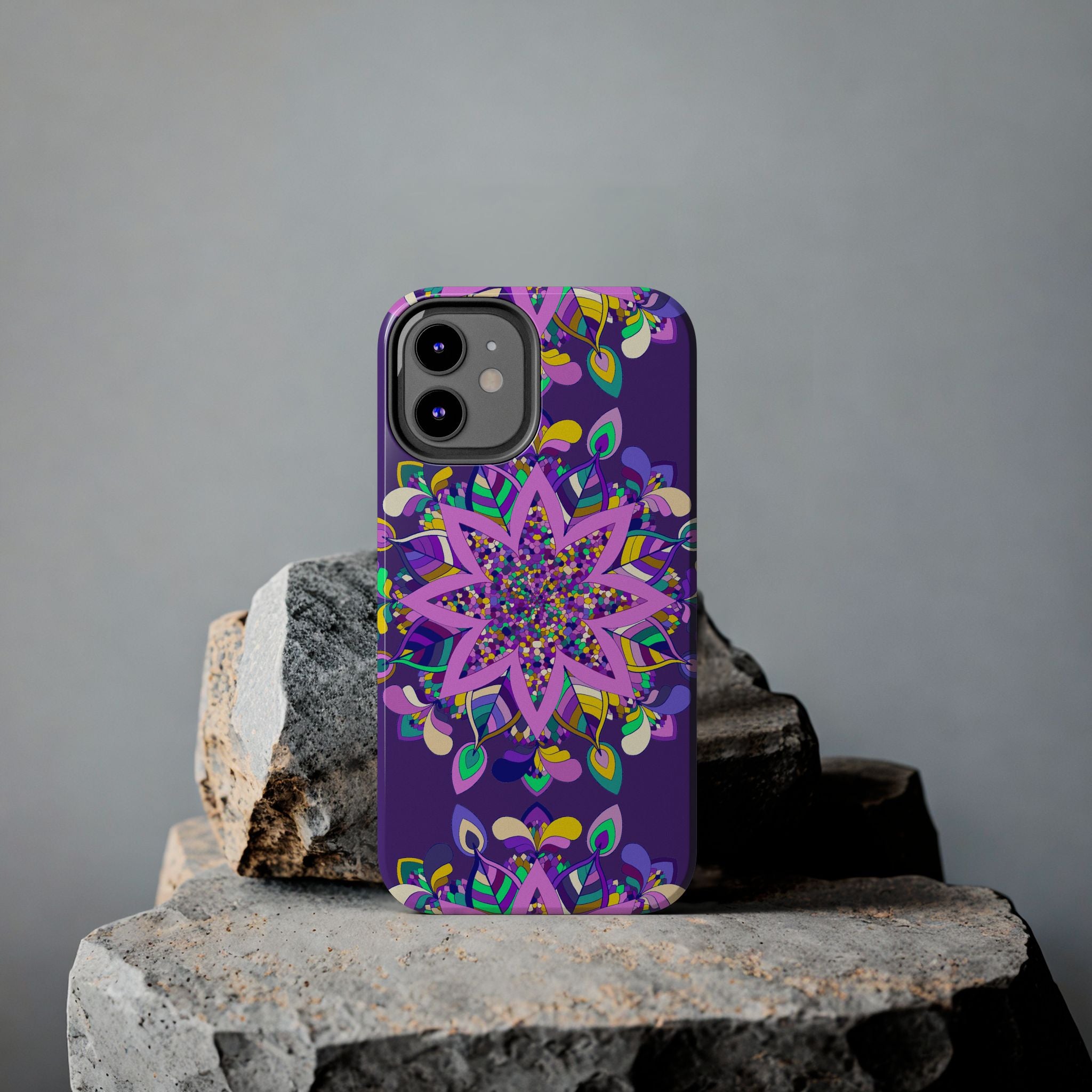 Hand-drawn purple Mandala Art Phone Case designed for iPhone X/XS