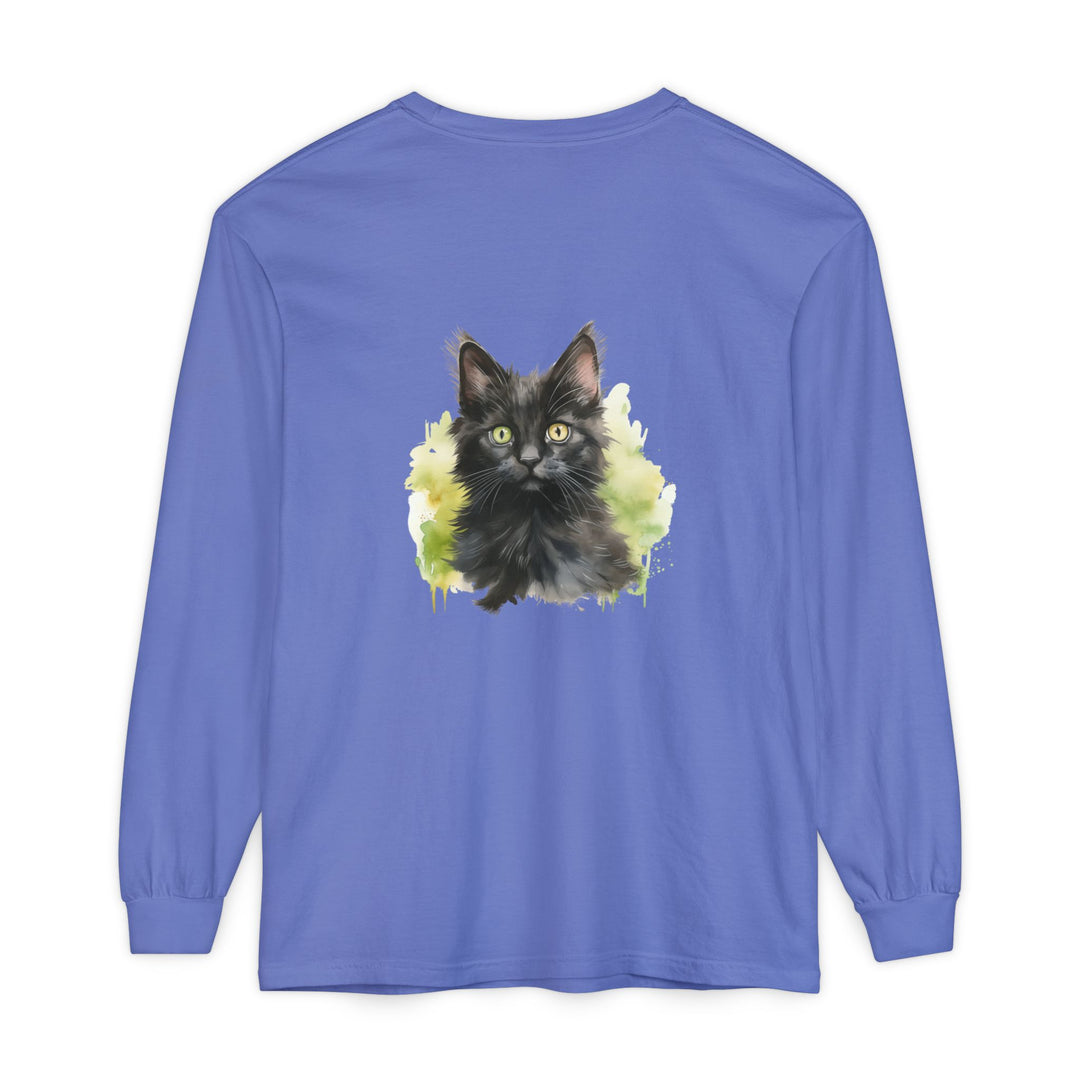 Black Kitten Watercolor Long Sleeve Tee