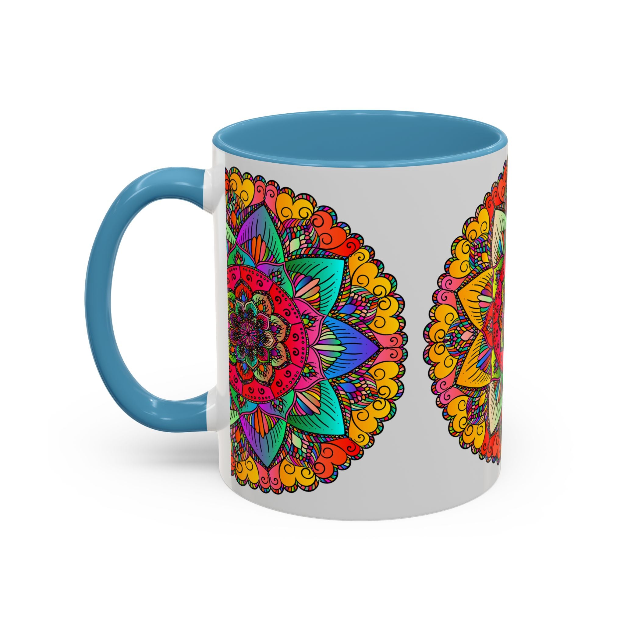 Vivid and colorful mandala art mug with intricate and detailed pattern