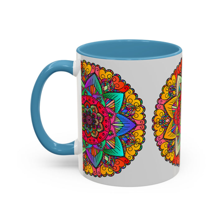 Vivid and colorful mandala art mug with intricate and detailed pattern