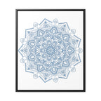 Handmade steel blue Mandala Design Wall Art on gallery canvas wraps displayed in vertical frame