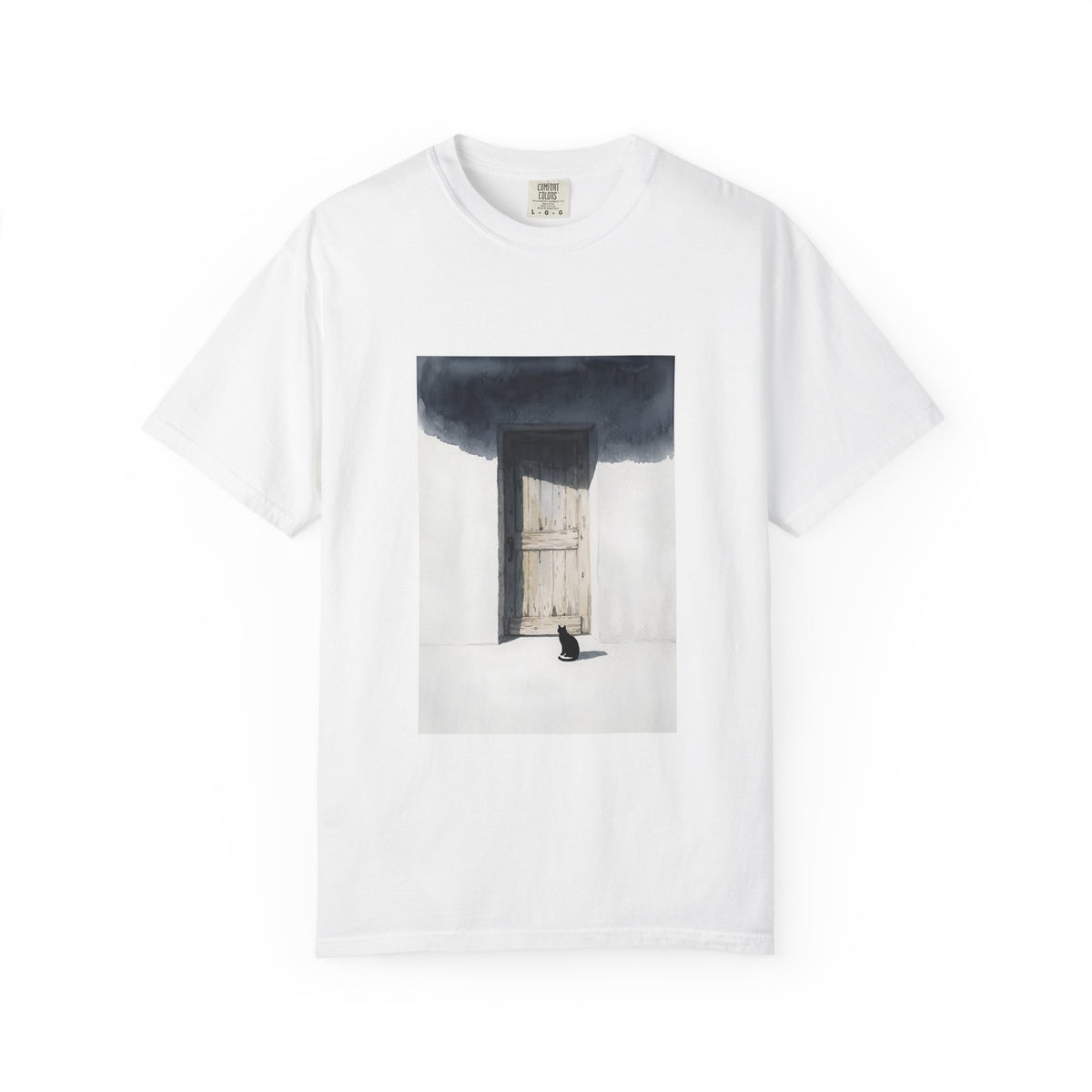 T-Shirt — Maglietta Grafica Minimalista Gatto alla Porta