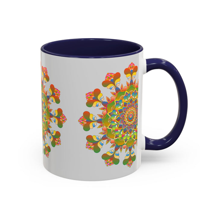 Vibrantly colored and intricately designed mandala art mug, perfect for adding a pop of color to your morning coffee routine