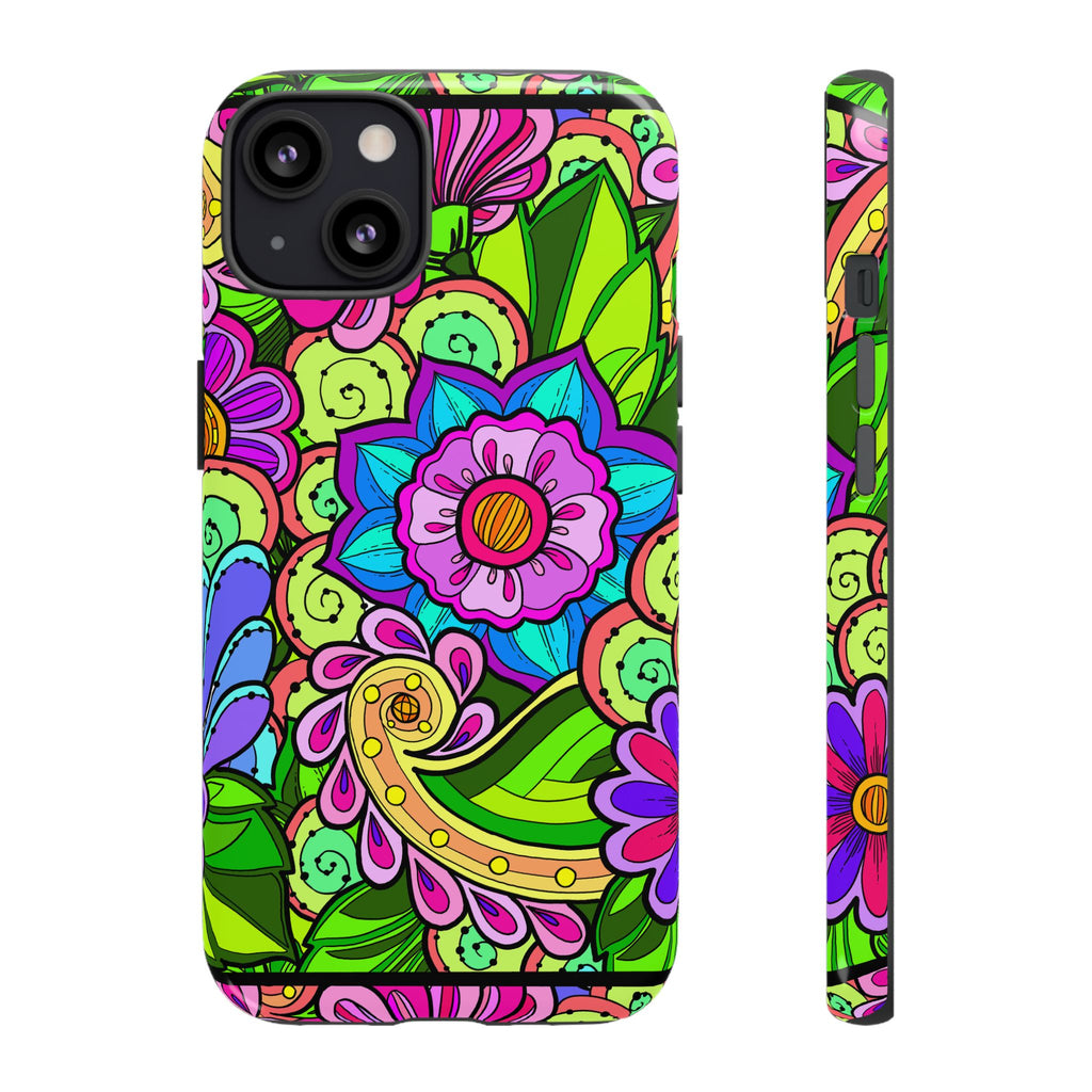 Floral Fantasy iPhone and Google Pixel Case in Bright Green Palette