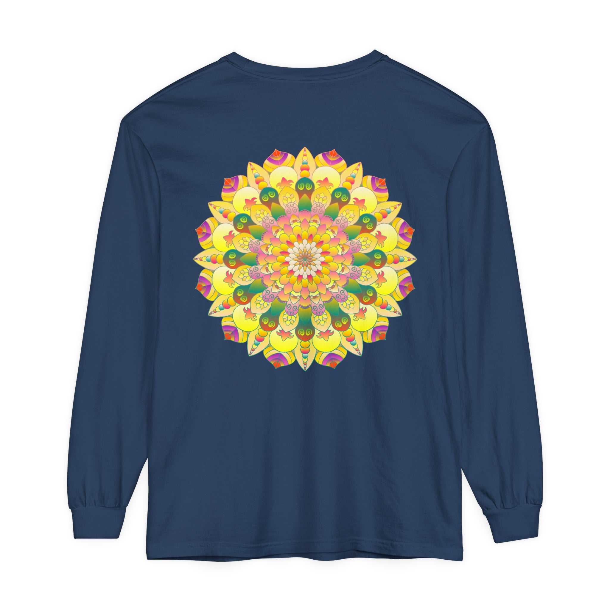 Colorful mandala design unisex long sleeve t-shirt in vibrant hues