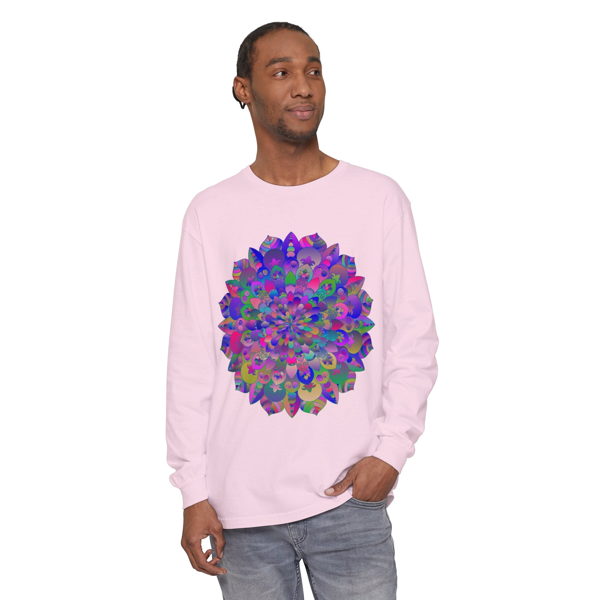 Colorful and intricate mandala design long sleeve t-shirt for women