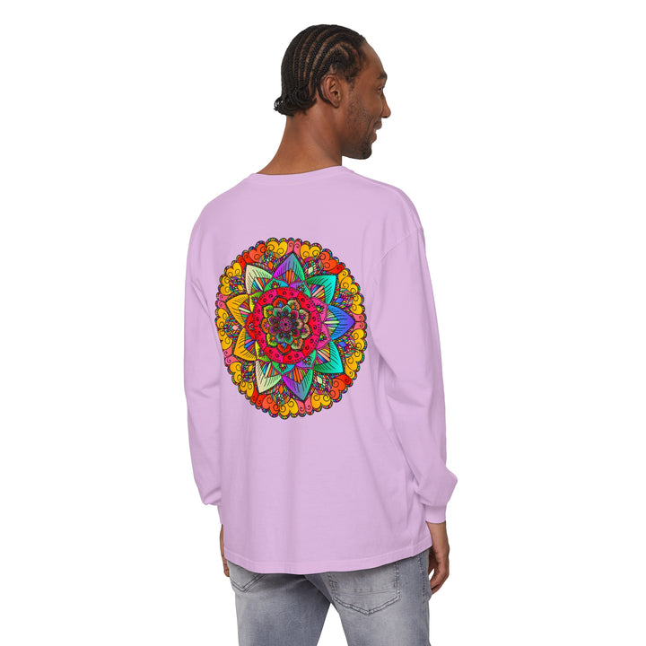 Vibrant Mandala Unisex Long Sleeve T-Shirt featuring colorful and intricate mandala design