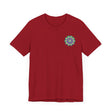 A vibrantly colored mandala tee showcasing spiritual peace and harmony through intricate designs and vivid hues