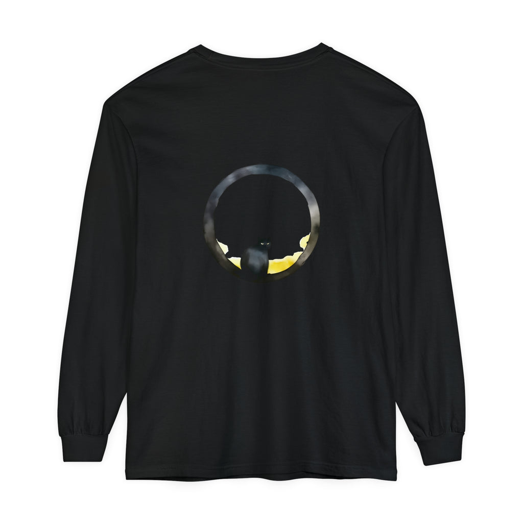 Black Cat Moon Glow Long Sleeve T-Shirt featuring a mystical feline design