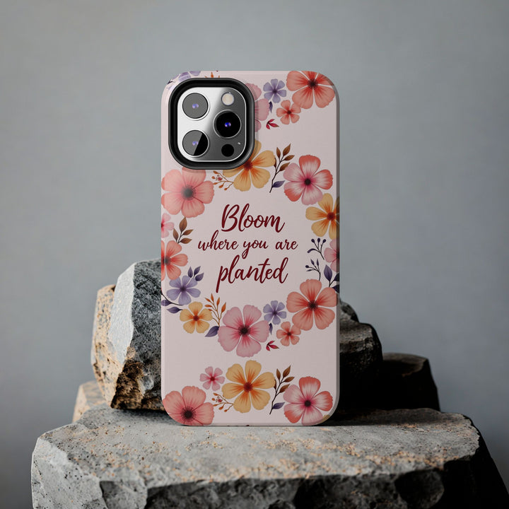 Beautiful light pink phone case with a flower garland bloom design