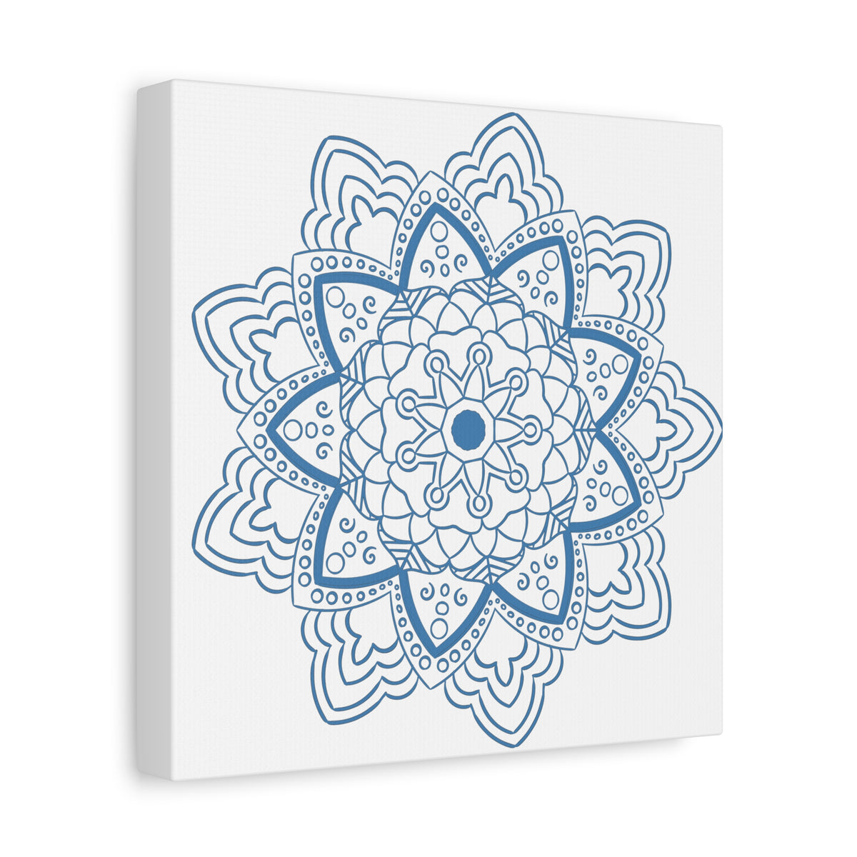Handcrafted steel blue mandala design wall art on stretched matte canvas